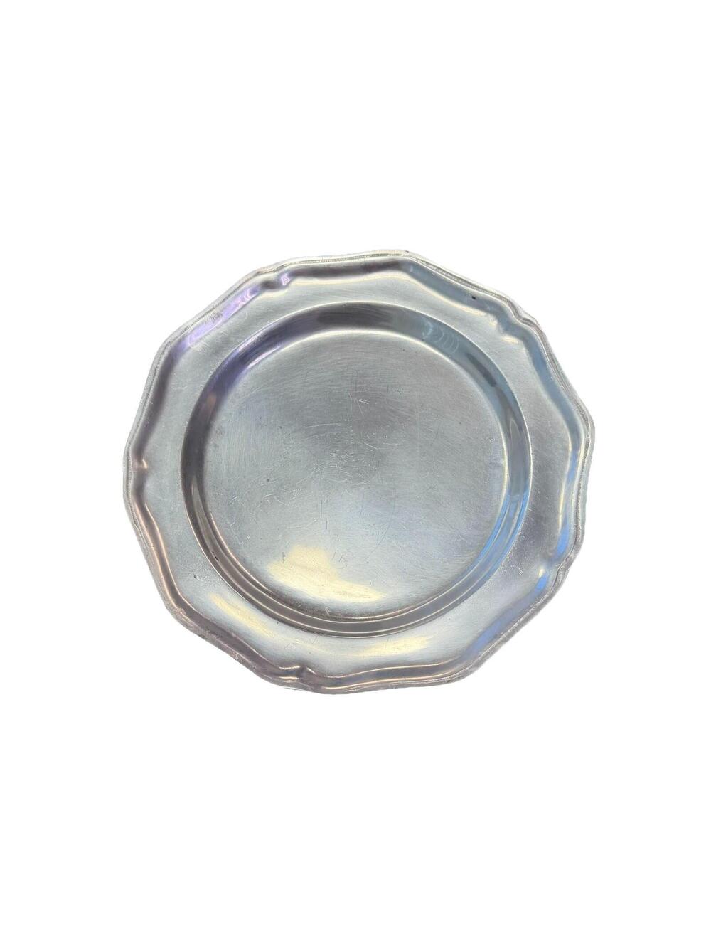 Set of 6 Pewter Salad Plates Wilton Pewtarex Scalloped Edge Vintage USA Made